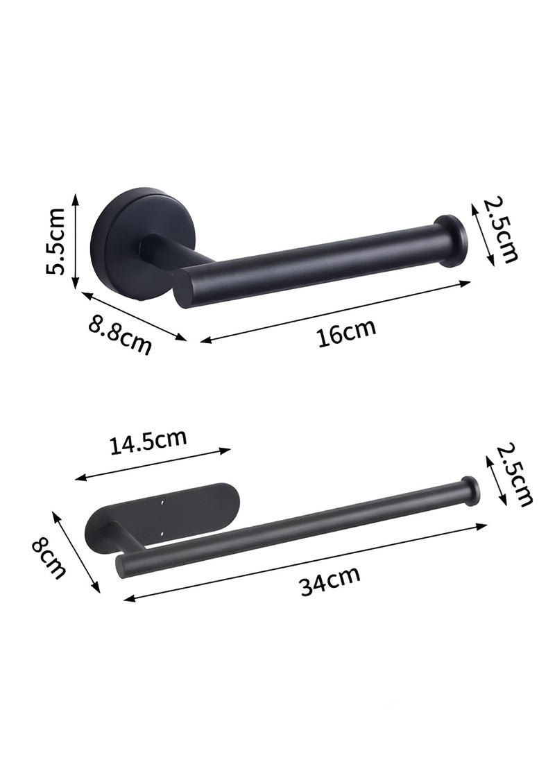 بيلانو رف مناديل مطبخ بدون تخريم، علاقة ورق تواليت ستانلس ستيل، حامل رول جداري للمطبخ والحمام أسود 2 قطعة - Image 2